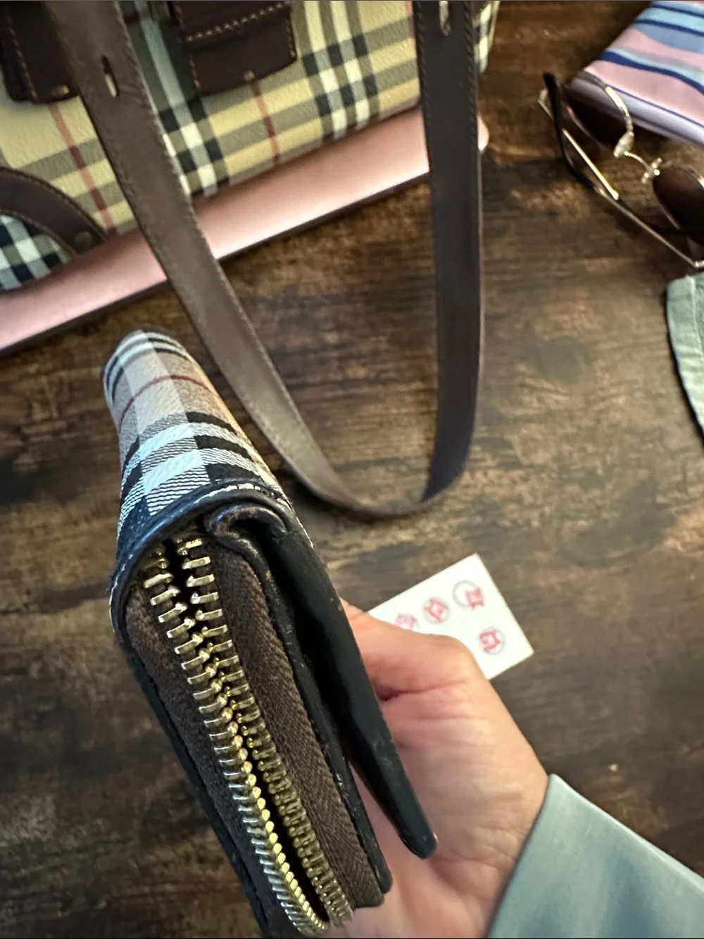 Burberry Classic Plaid Zip Wallet - Beige/Brown